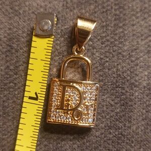 Gold Tone and Clear Rhinestone Lock Pendant